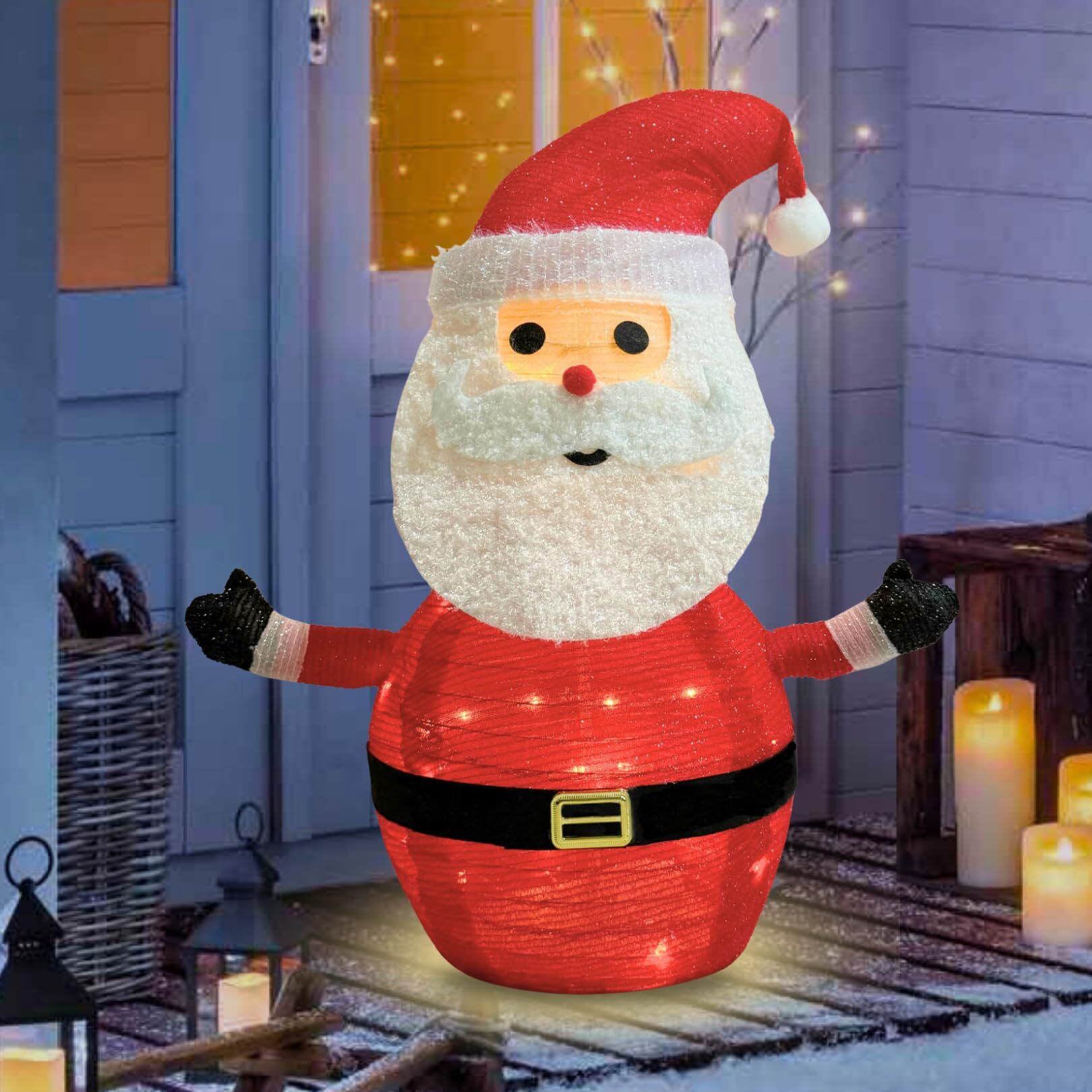 Lighted Christmas Santa Claus Decoration Lantern, 45 LED Collapsible Pop-Up Ornament with 8 Light Modes & Timer, Indoor Outdoor Holiday Décor
