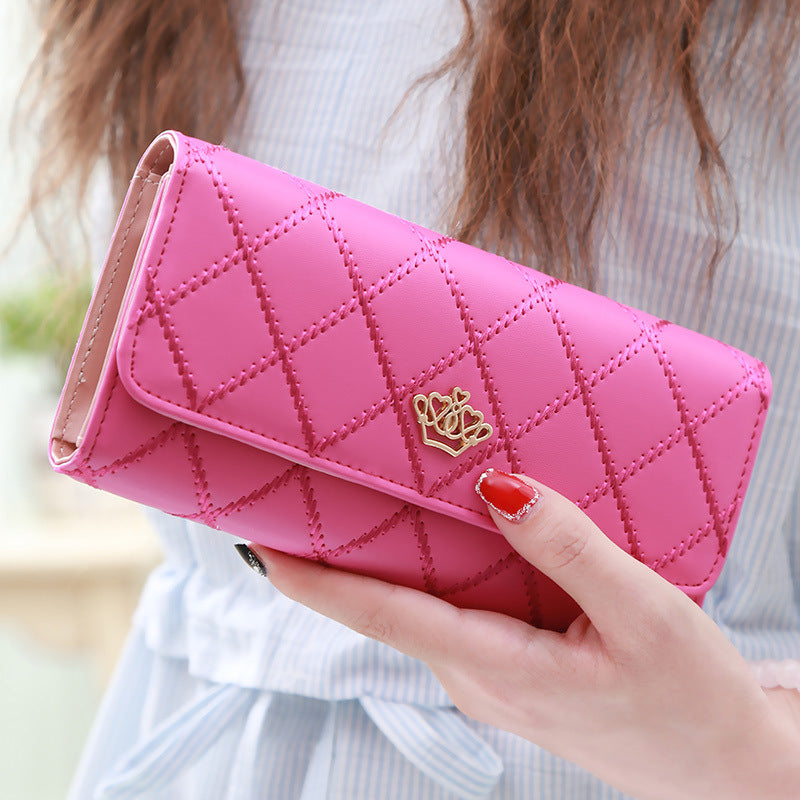 Christmas gift Women's Quilted Leather Wallet, Stylish Long Clutch with Heart Accent, for Cards & Cash Organization（red）