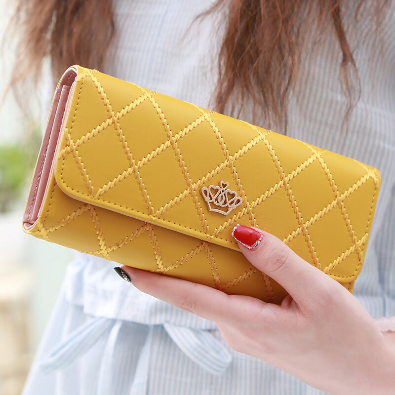 Christmas gift Women's Quilted Leather Wallet, Stylish Long Clutch with Heart Accent, for Cards & Cash Organization（yellow）