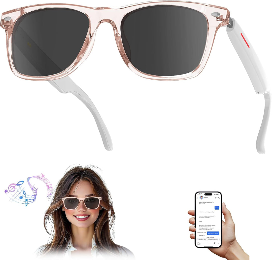 AI Smart Translation Sunglasses: UV400, Bluetooth, 110+ Languages, Voice Control – Ideal for Travel & Work (Pink)