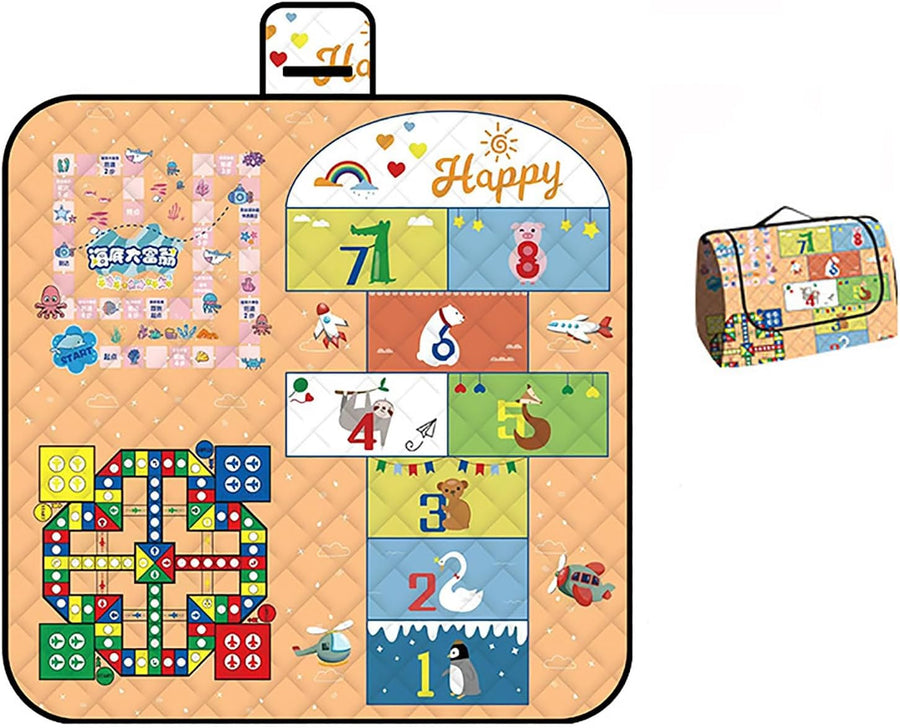 Waterproof Picnic Blanket with Flying Chess Game: 80''x80'' Extra Large, Foldable for Australian Camping, Beach & Family Gatherings