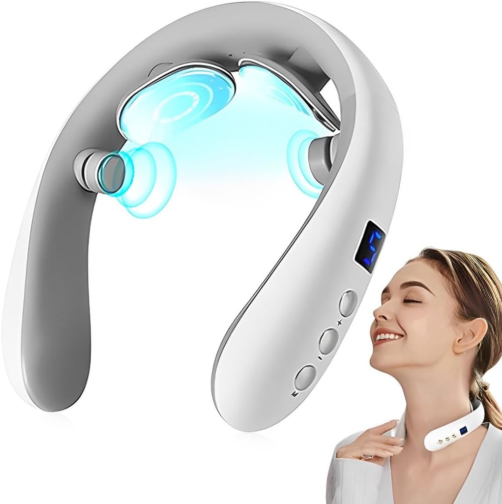 Wireless Neck Massager with Heat & 10 Modes: Electric Pulse Pain Relief for Australian Office Workers & Active Adults