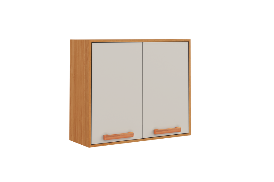 Flat Pack DIY Wooden Kitchen Wall Cabinet with 2 Doors + 2 Shelves in White/ Graphite and Cinnamon Finish - Napoles