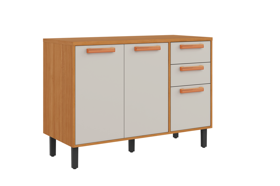 Base Kitchen Wooden Cabinet/Cupboard with 3 Doors + 2 Drawers in Cinnamon Finish - Napoles White/ Graphite Flat Pack DIY