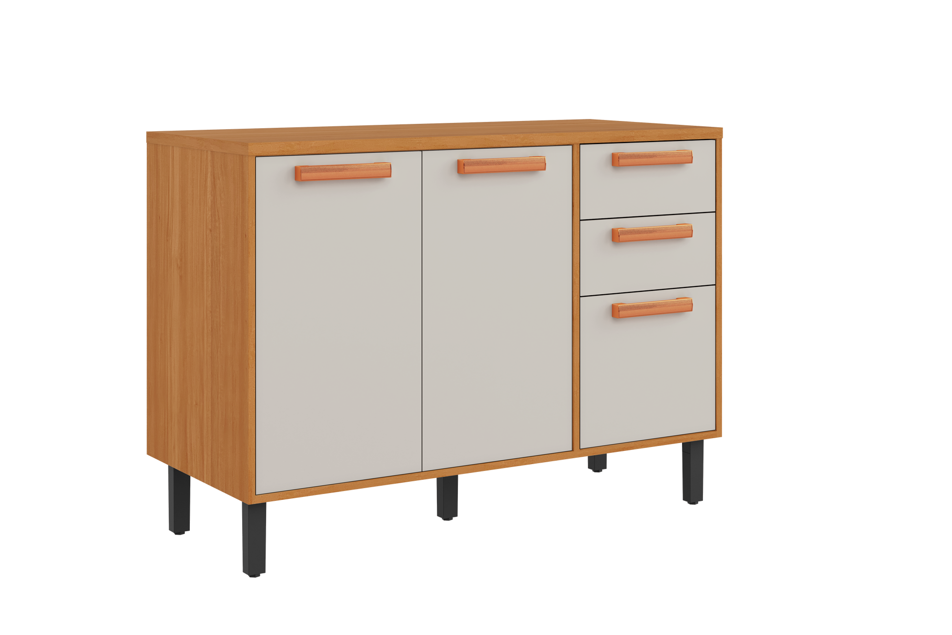 Base Kitchen Wooden Cabinet/Cupboard with 3 Doors + 2 Drawers in Cinnamon Finish - Napoles White/ Graphite Flat Pack DIY