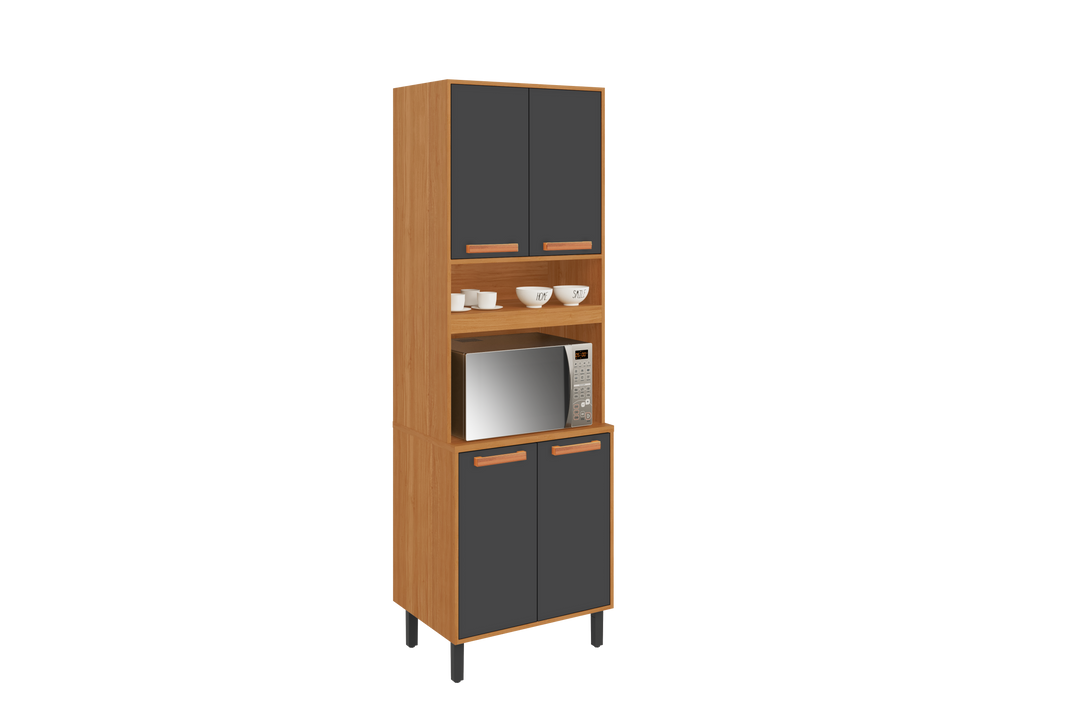 Flat Pack DIY Wooden Kitchen Cupboard/Pantry with 4 Doors + 6 Shelves in Graphite and Cinnamon Finish - Napoles