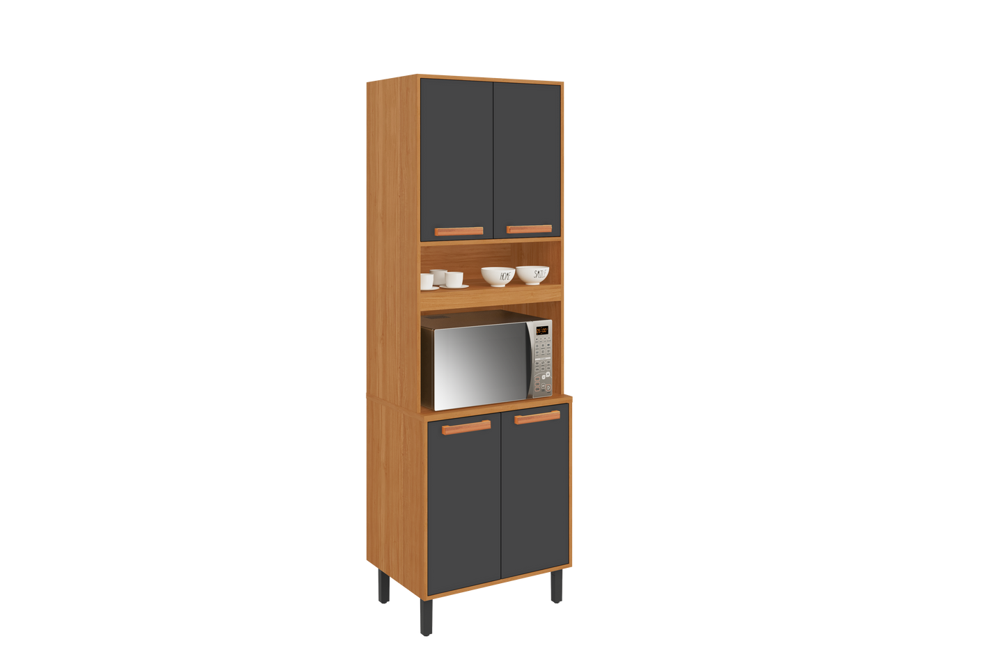 Flat Pack DIY Wooden Kitchen Cupboard/Pantry with 4 Doors + 6 Shelves in Graphite and Cinnamon Finish - Napoles