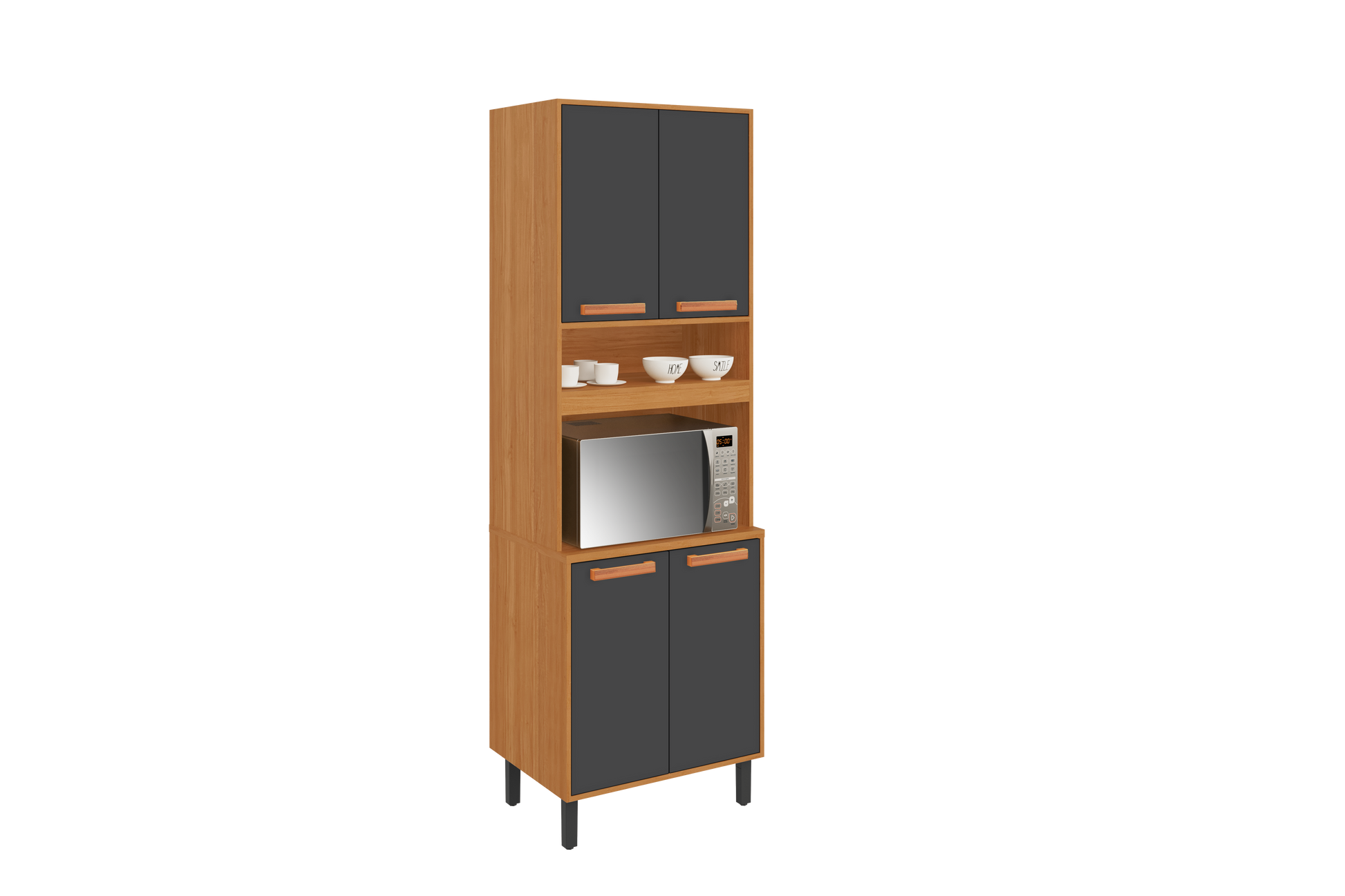 Flat Pack DIY Wooden Kitchen Cupboard/Pantry with 4 Doors + 6 Shelves in Graphite and Cinnamon Finish - Napoles