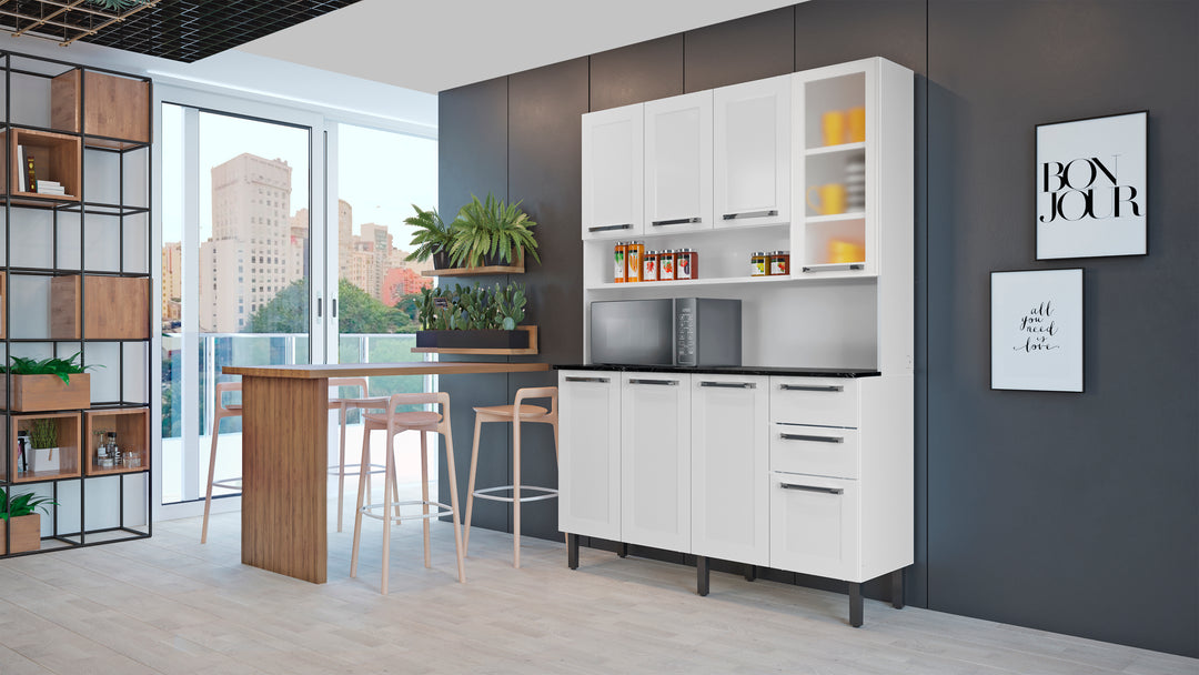 Free Standing White Flat Pack DIY Steel Kitchen Cupboard/Pantry with 8 Doors + 2 Drawers - Florenca