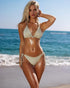 Beige Three Point Tie Bikini Simple Sexy Seashell Embellished Swimsuit Size M