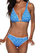 Adjustable Strap Blue Floral Print Swimwear Set Size XL