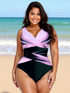 Plus Size One-Piece Deep V-Neck Swimsuit with Waist Tie Design Size 1XL