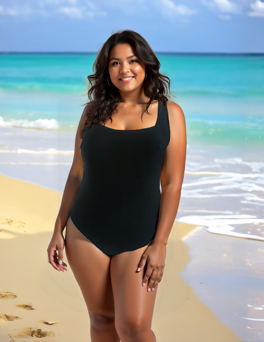 Women's Plus Size Black One-Piece Swimsuit - Crisscross Back Straps Size 1XL