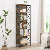 6 Tier Tall Bookshelf, Rustic Brown