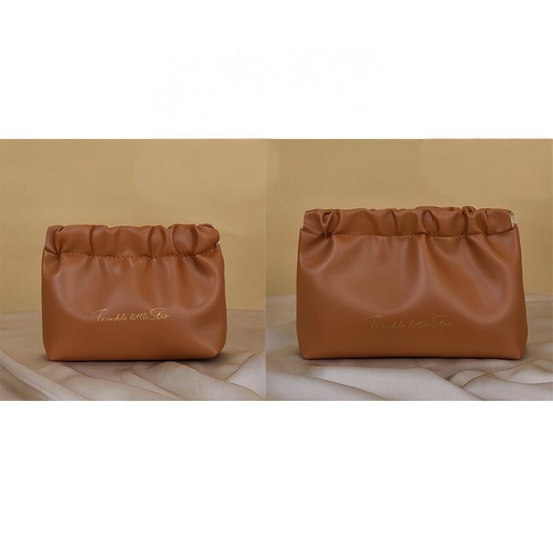 Leather Cosmetic Bag Set, Big & Small "Twinkle Little Star" Makeup Organizer for Travel & Daily Use(brown)