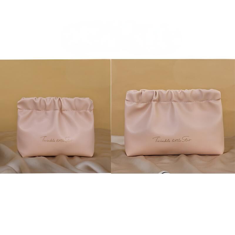 Leather Cosmetic Bag Set, Big & Small "Twinkle Little Star" Makeup Organizer for Travel & Daily Use(pink)