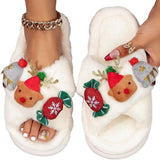 Christmas Cartoon Plush Slippers, Unisex Lightweight Thick-Soled Anti-Slip Fuzzy Slippers for Couples & Family(white-35-36)