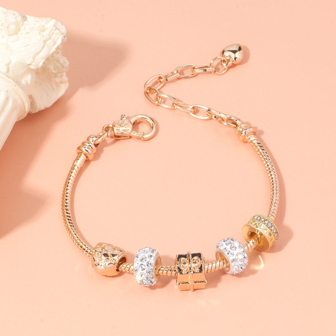 Rose Gold Crystal & Heart Charm Bracelet(rose gold,19cm)