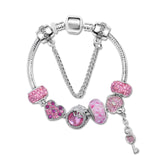 Rhinestone Heart & Bead Alloy Plated Bracelet with Happy Lock Pendant(20cm)