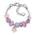 Pink Rhinestone Glass Enamel Bead Bracelet with Magnolia Pendant(16cm)