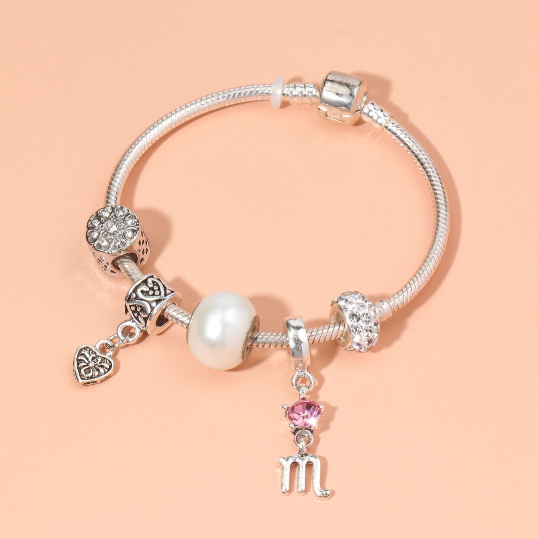 Constellation Heart Crystal Charm Bracelet(silver-toned,17cm)