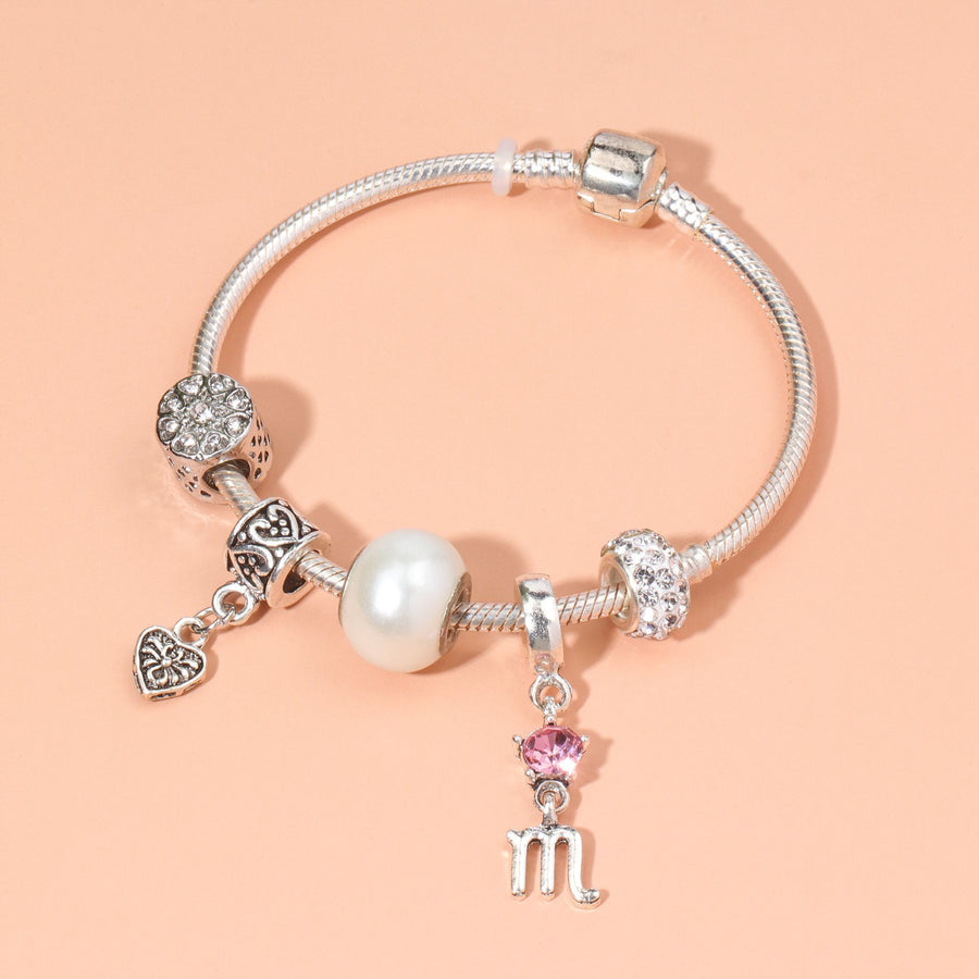 Constellation Heart Crystal Charm Bracelet(silver-toned,17cm)