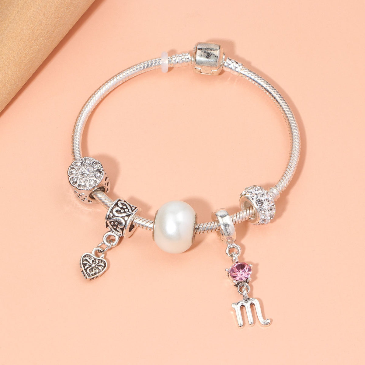 Constellation Heart Crystal Charm Bracelet(silver-toned,18cm)