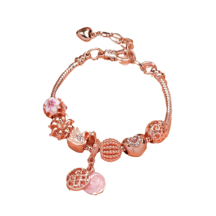 Hollow Crystal-Encrusted Swan Crown Flower Heart Bracelet(rose gold,19cm)