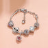 Hollow-out Rhinestone Heart Flower Charm Bracelet(Silver,16cm)