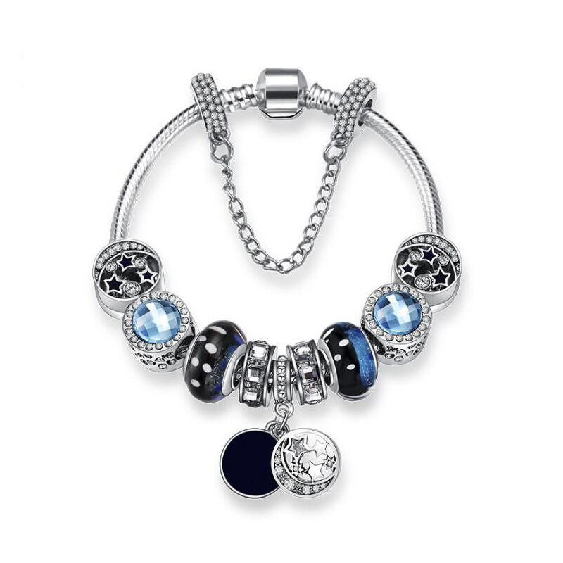 Blue Starry Sky Charm Bracelet with Moon & Star Pendant(20cm)