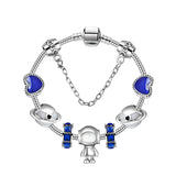 Sci-Fi Universe Spaceship Robot Blue Heart Beaded Bracelet with Rhinestones(20cm)