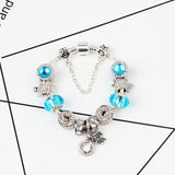 Charm Bracelet with Tortoise, Heart, Clover Pendant(Blue,20cm)