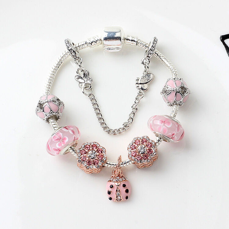 Spring Blossom Charm Bracelet with Flower Beads(19cm)