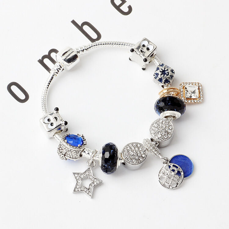 Fashion Charm Bracelet with Snowflake, Crystal, Rhinestone Beads & Hollow Star Zircon Pendant(20cm)