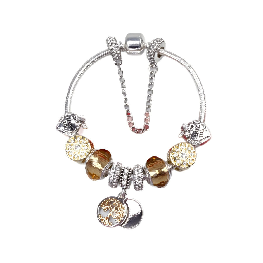 Crystal Bead & Tree of Life Pendant Bracelet with Rhinestones(19cm)