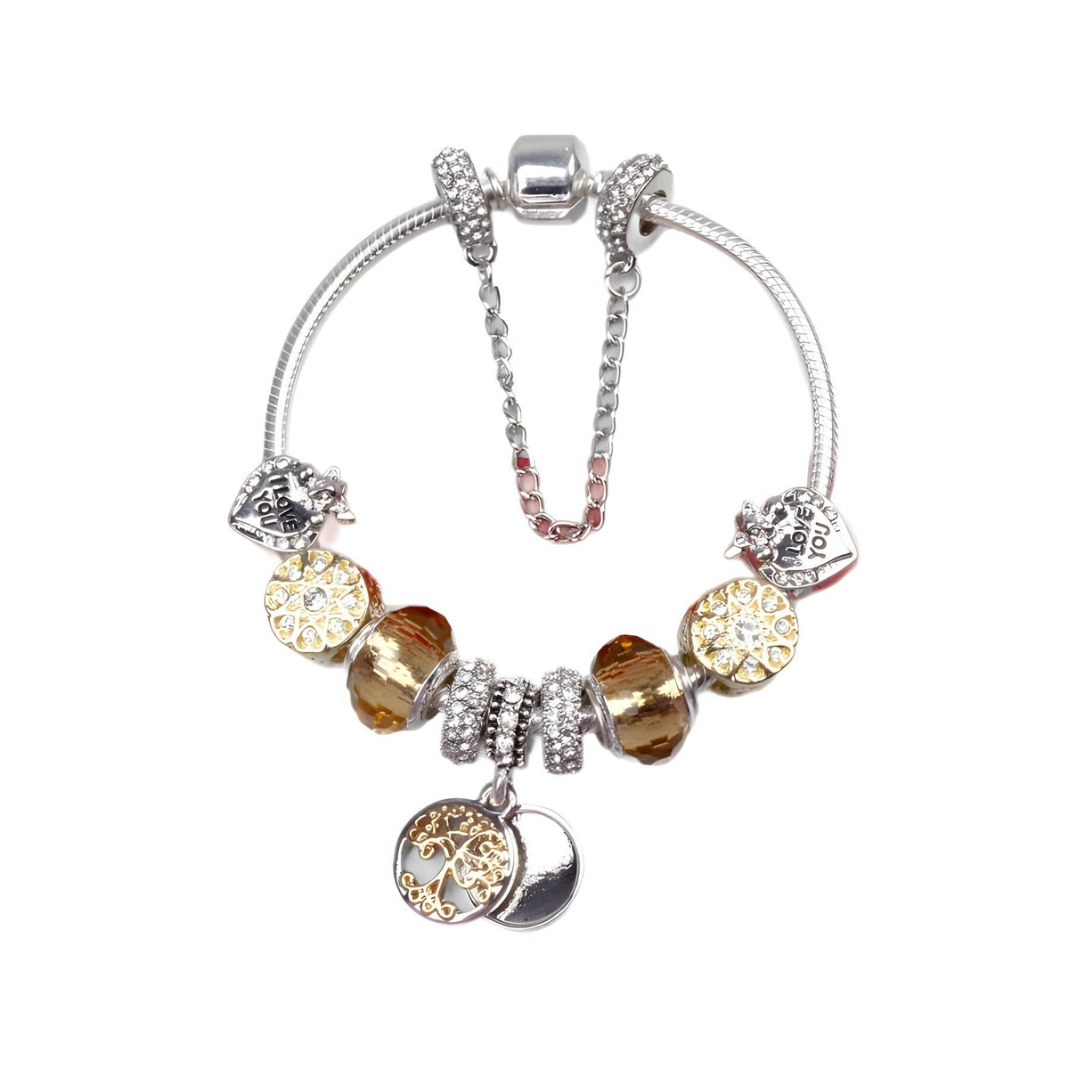 Crystal Bead & Tree of Life Pendant Bracelet with Rhinestones(20cm)