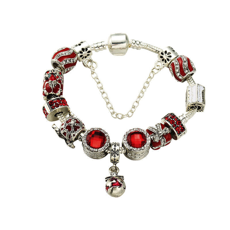 Vintage Silver-Plated Zircon Beaded Bracelet(19cm)