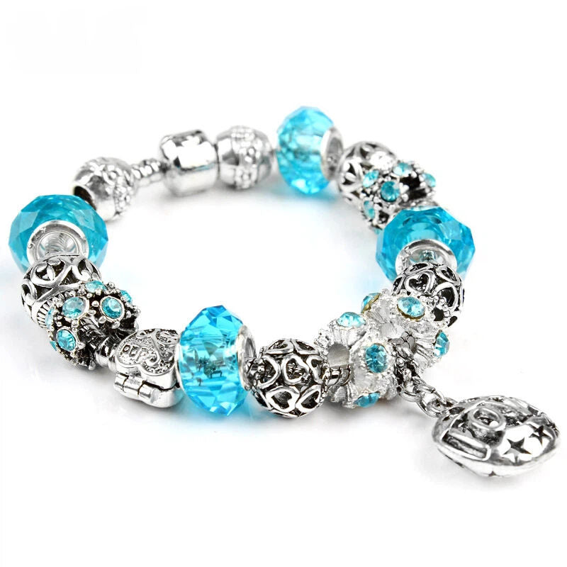 Vintage Crystal Zircon Beaded Bracelet with Hollow LOVE Alloy Pendant, Adjustable Snake Chain Bracelet(17cm+5cm)