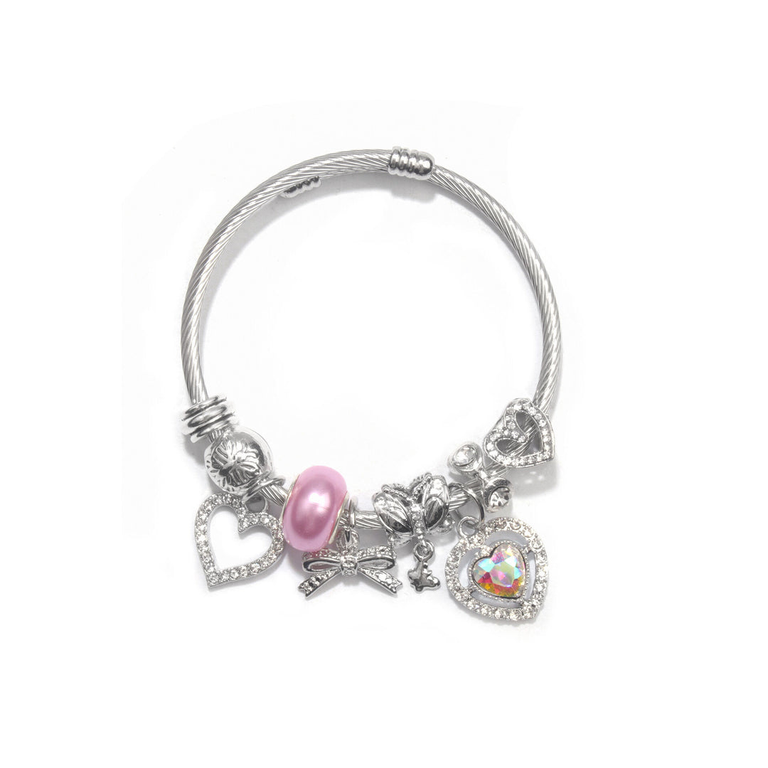 Cute Heart-shaped Beaded Bracelet with Rhinestones(18cm)