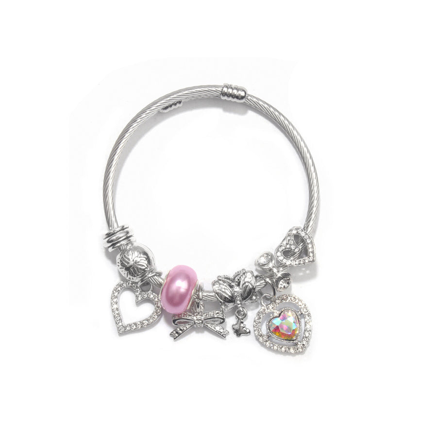 Cute Heart-shaped Beaded Bracelet with Rhinestones(19cm)