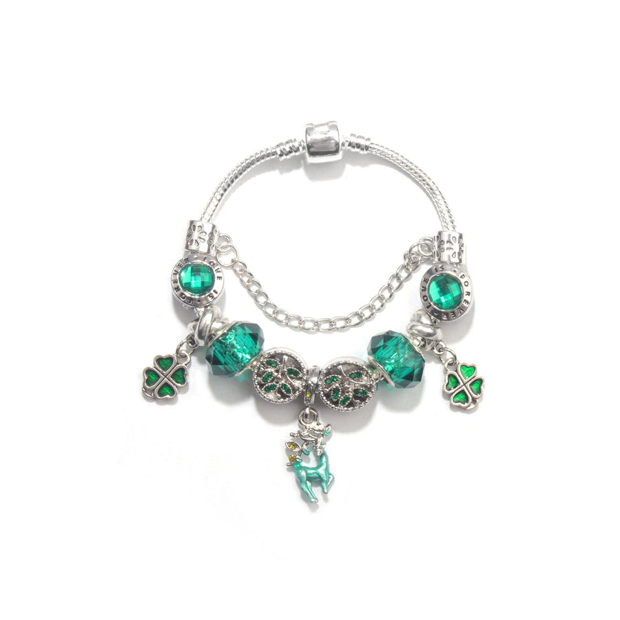 Colorful Cat Eye Glass Bead Clover Pendant Bracelet(17cm)