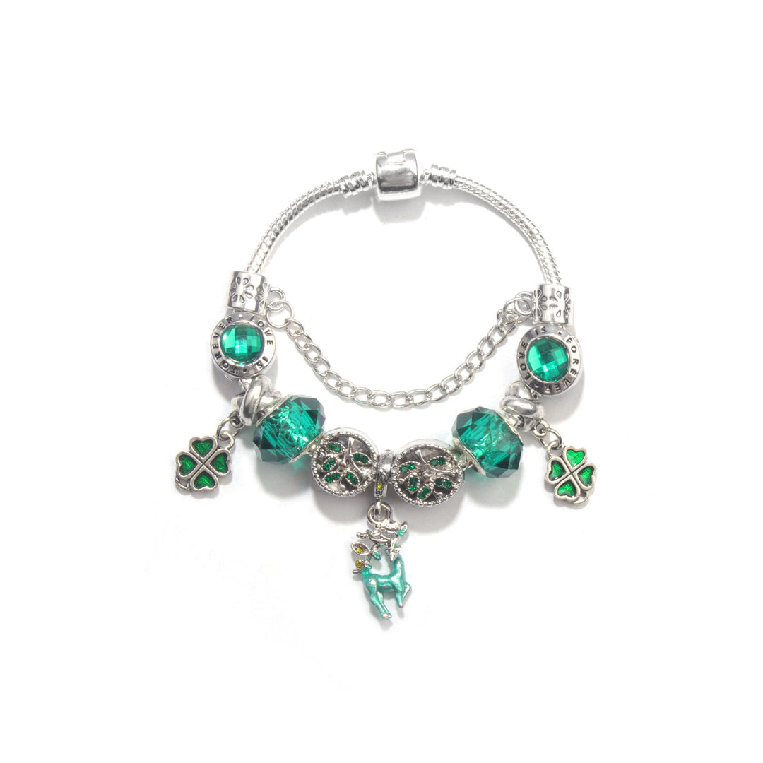 Colorful Cat Eye Glass Bead Clover Pendant Bracelet(18cm)