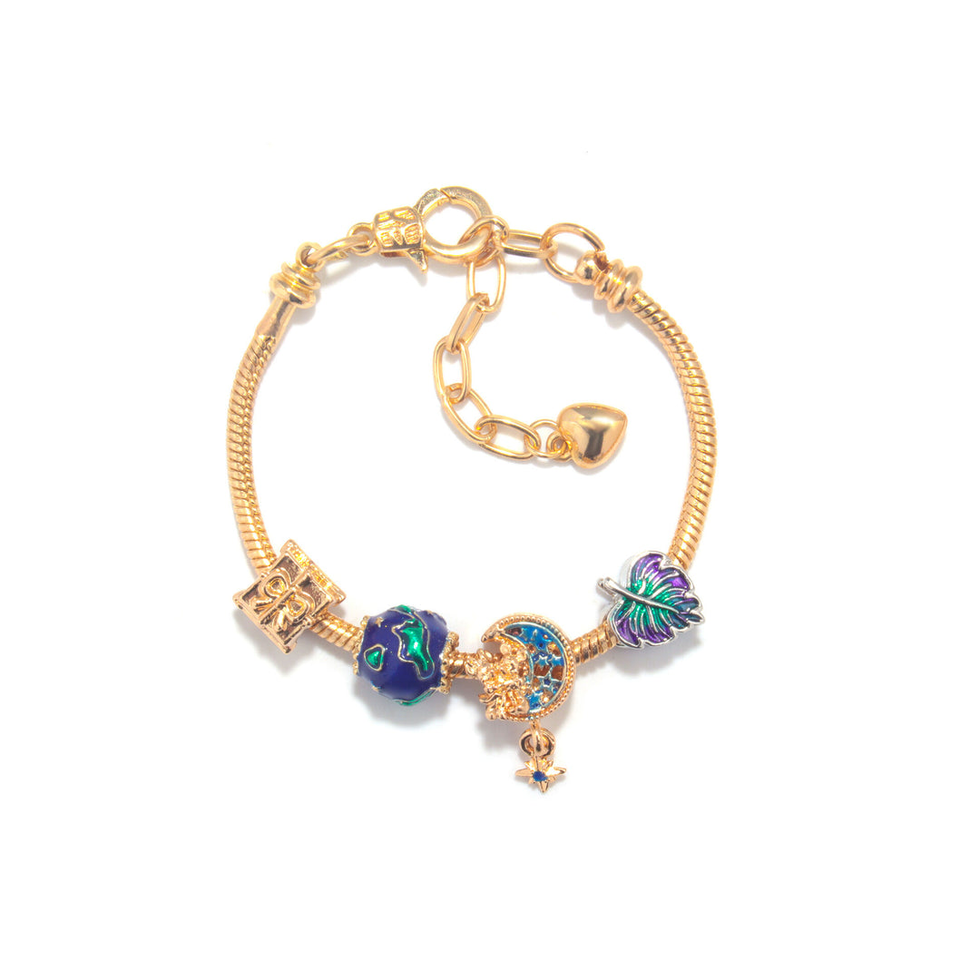 Colorful Leaf Moon Star Pendant Versatile Gold Bracelet(16cm)