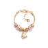 Sweet Style Crystal Rhinestone Gold Star Moon Pendant Cute Pink Bead Bracelet(18cm)