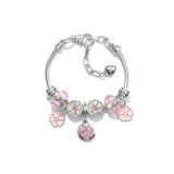 Chic Pink Crystal Beaded Bracelet with Magnolia & Star Pendant(18cm)