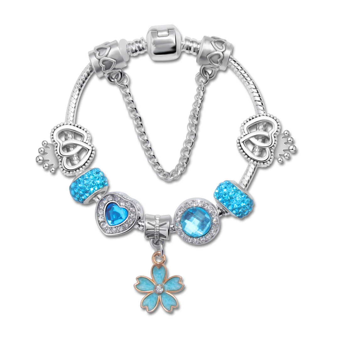 Rhinestone Heart & Crown Bead Bracelet,Fashion Sweet Jewelry for Women(blue-19cm)
