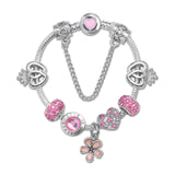 Rhinestone Heart & Crown Bead Bracelet,Fashion Sweet Jewelry for Women(pink-16cm)