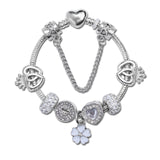 Rhinestone Heart & Crown Bead Bracelet,Fashion Sweet Jewelry for Women(silver-16cm)
