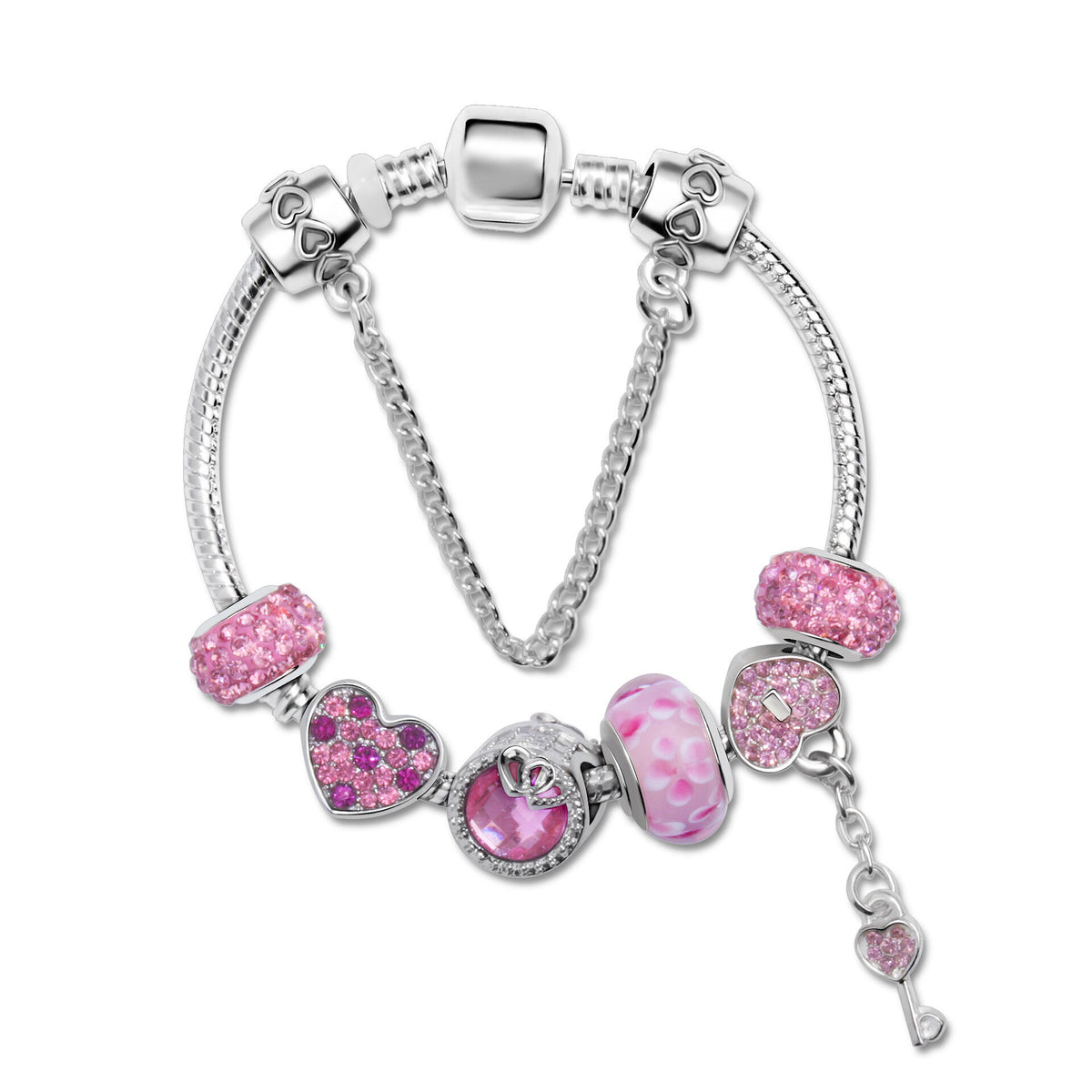 Classic Rhinestone-Inlaid Glass Bead Dreamcatcher Bracelet(pink-17cm)