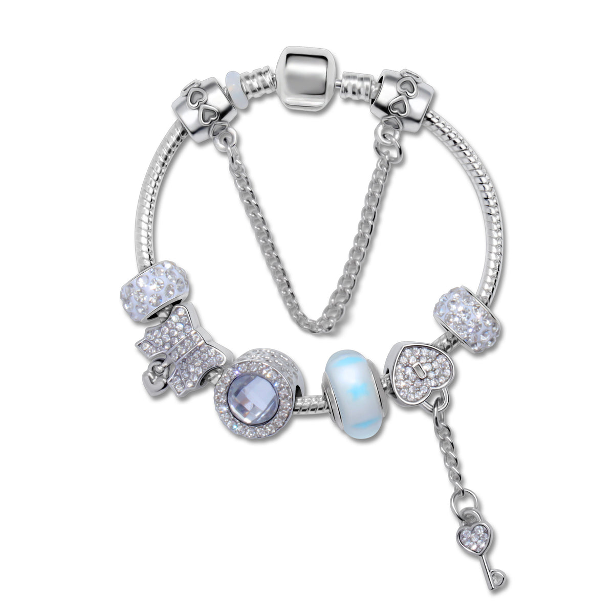 Classic Rhinestone-Inlaid Glass Bead Dreamcatcher Bracelet(silver-17cm)
